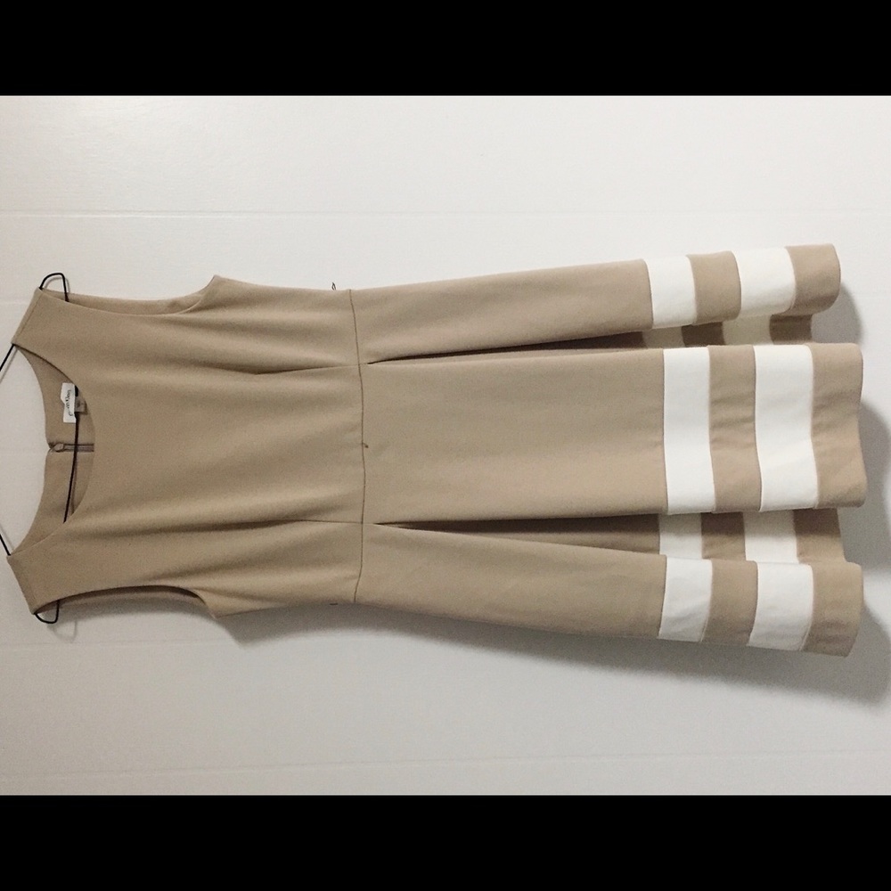Calvin Klein Tan and White Knee Length Dress